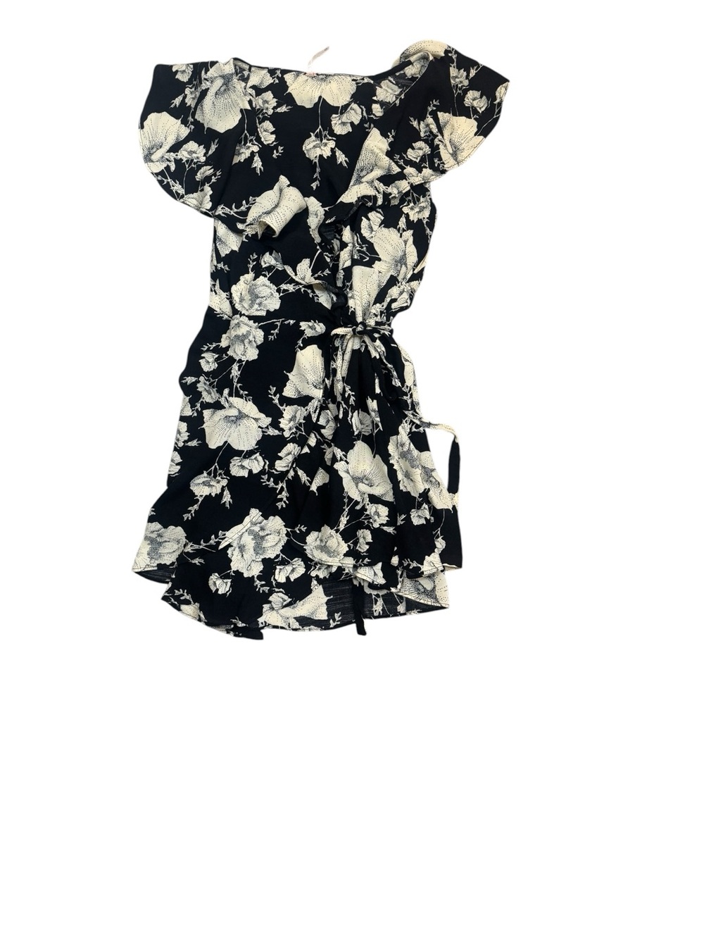 Free People French Quarter Floral Wrap Dress Size M Black Ruffle Sleeve - Picture 7 of 7